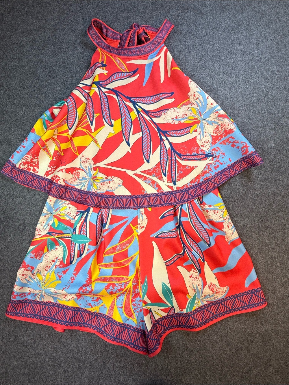 Flying Tomato Tropical Halter Romper | Bright Floral Print | Size Medium - Picture 2 of 8